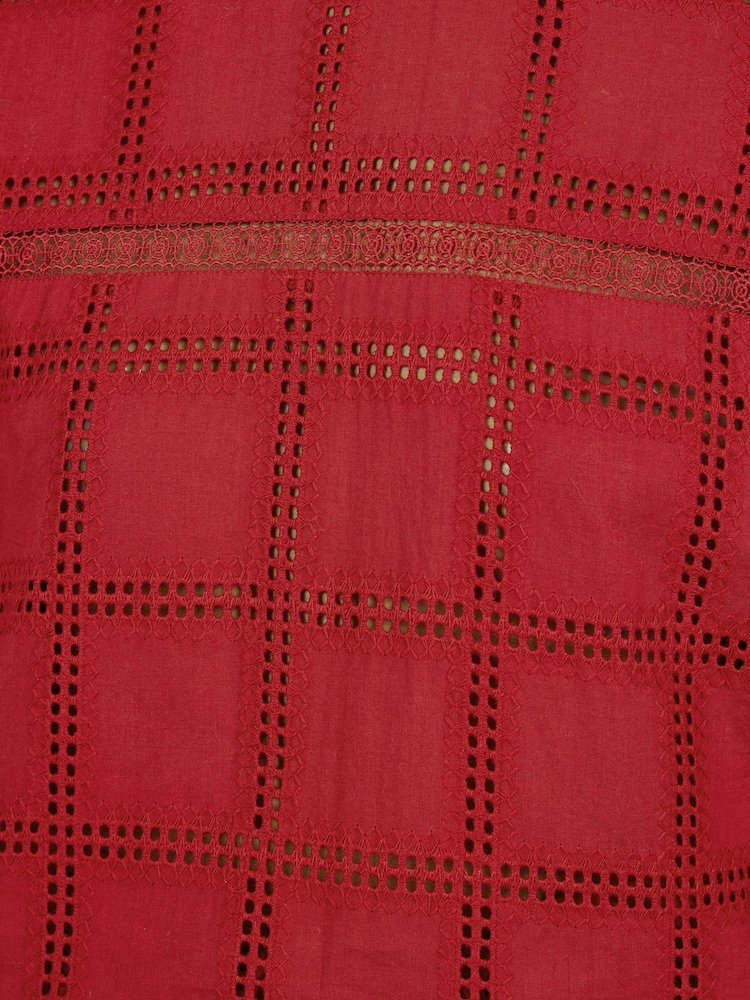 Love & Roses Red 3/4 Sleeve Grid Broderie Blouse - Image 5 of 5 Love & Roses Red 3/4 Sleeve Grid Broderie Blouse - Image 5 of 5
