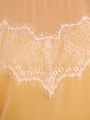 Love & Roses Butter Yellow Petite Lace Yoke Detail Satin Shell Top - Image 5 of 5