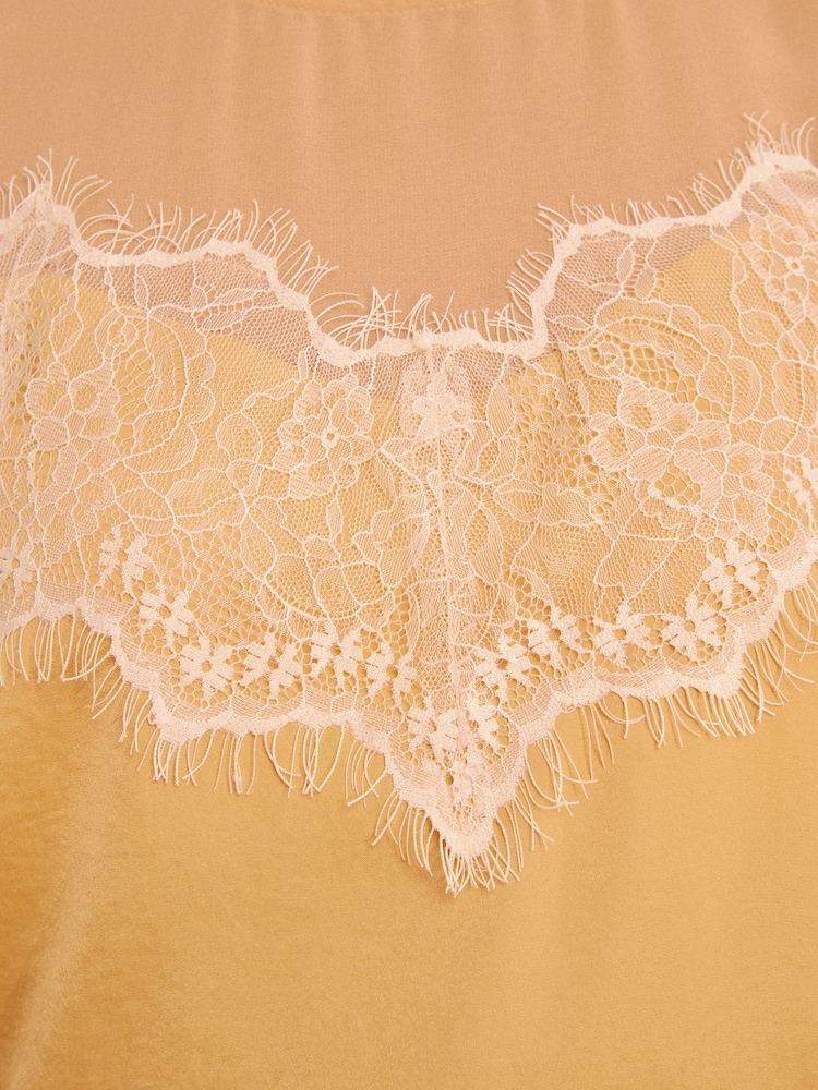 Love & Roses Butter Yellow Petite Lace Yoke Detail Satin Shell Top - Image 5 of 5