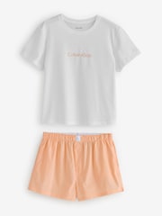 Calvin Klein Orange Lounge T-Shirt and Satin Shorts Set - Image 1 of 3