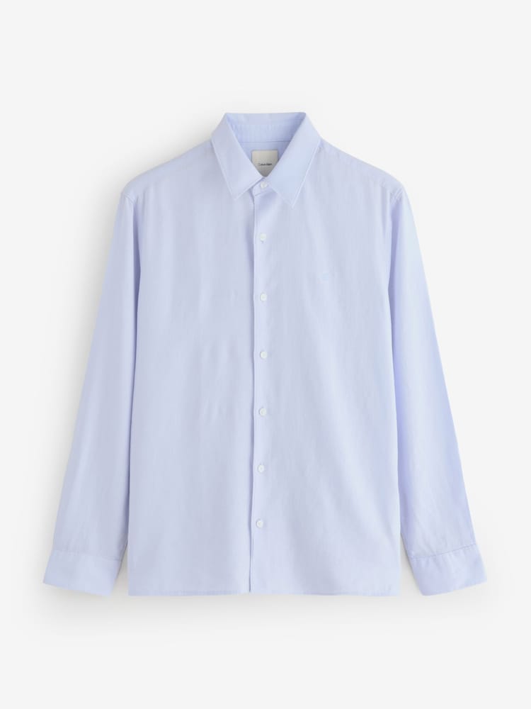 Calvin Klein Light Blue Woven - Cotton Stretch Linen Shirt - Image 2 of 2
