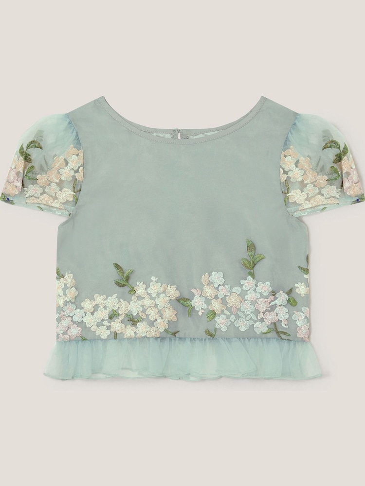 Monsoon Green Floral Embroidered Party Top - Image 2 of 4