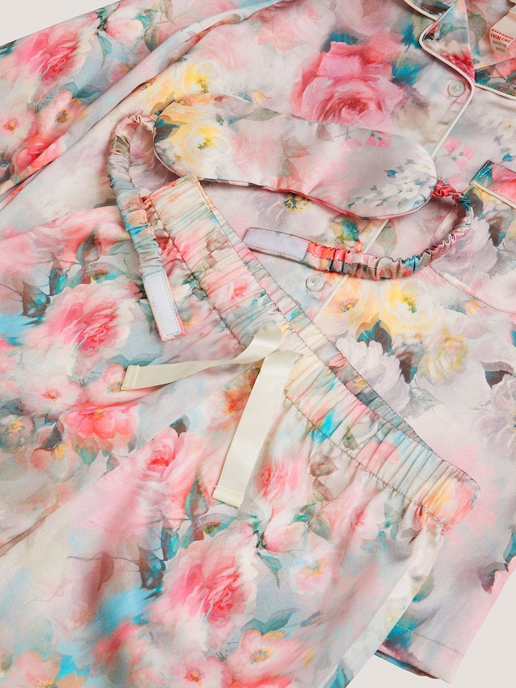 Monsoon Floral Print Satin Long Pyjama & Eye Mask Set - Bild 4 von 4