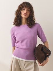 Purple Supersoft Short Sleeve Knitted Top - Image 1 of 7