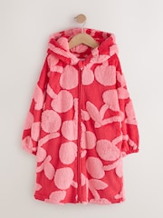 Red/Pink Cherry Jacquard Fleece Hooded Blanket Poncho (3-16yrs) - Image 1 of 4