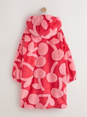 Red/Pink Cherry Jacquard Fleece Hooded Blanket Poncho (3-16yrs) - Image 2 of 4