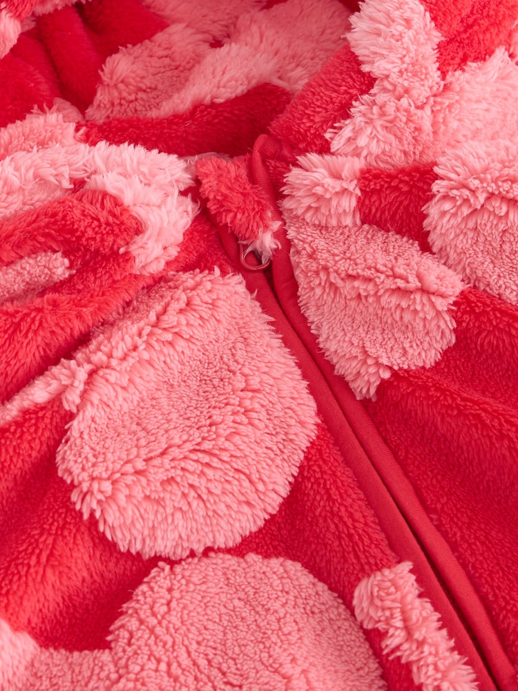 Red/Pink Cherry Jacquard Fleece Hooded Blanket Poncho (3-16yrs) - Image 4 of 4 Red/Pink Cherry Jacquard Fleece Hooded Blanket Poncho (3-16yrs) - Image 4 of 4