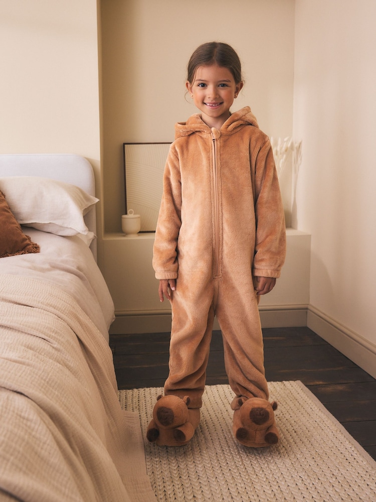 Brown Capybara Hood Fleece All-In-One (1.5-16yrs) - Image 2 of 5 Brown Capybara Hood Fleece All-In-One (1.5-16yrs) - Image 2 of 5