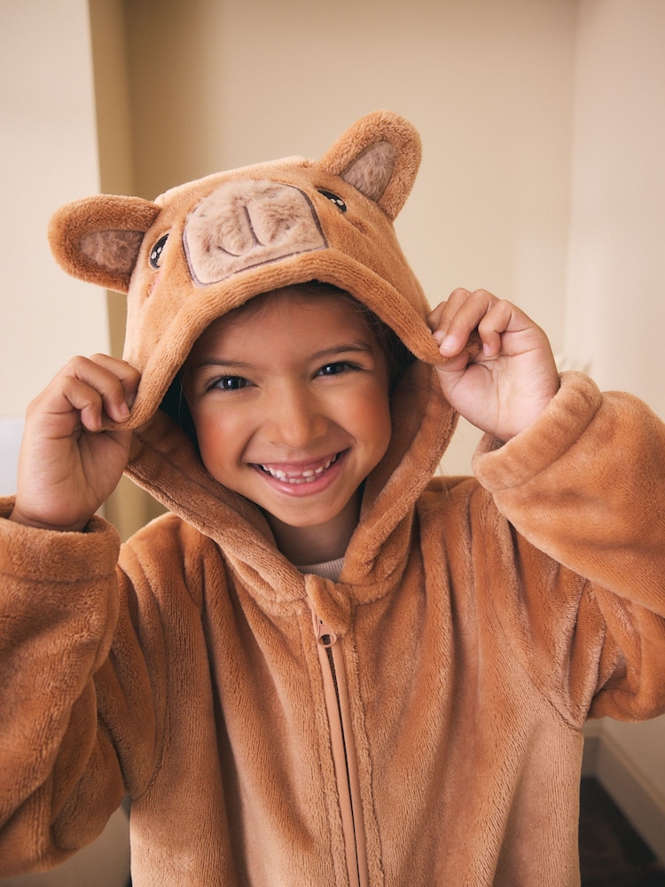 Brown Capybara Hood Fleece All-In-One (1.5-16yrs) - Image 5 of 5 Brown Capybara Hood Fleece All-In-One (1.5-16yrs) - Image 5 of 5
