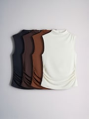 The Set 4 Pack High Neck Drape Sleeveless Tops Navy/Brown/Cream/Tan - Image 2 of 13