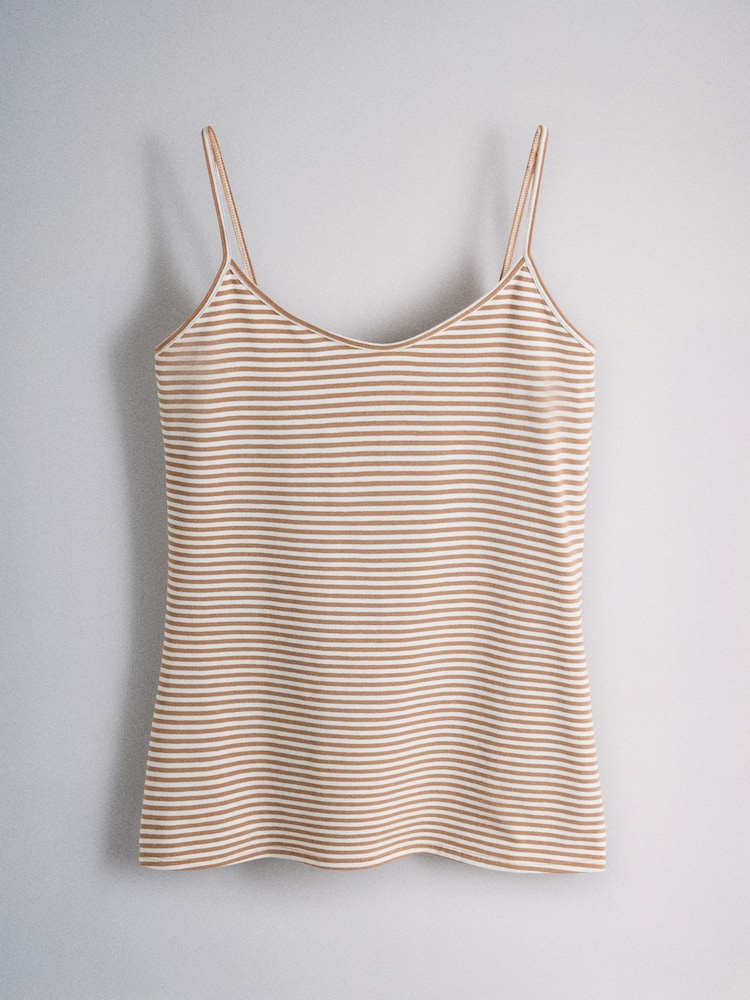 The Set 5 Pack Strappy Cami Vest Tops Navy/Brown/Stripe/Ochre/White - Image 2 of 8 The Set 5 Pack Strappy Cami Vest Tops Navy/Brown/Stripe/Ochre/White - Image 2 of 8