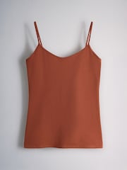 The Set 5 Pack Strappy Cami Vest Tops Navy/Brown/Stripe/Ochre/White - Image 6 of 8