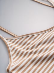 The Set 5 Pack Strappy Cami Vest Tops Navy/Brown/Stripe/Ochre/White - Image 8 of 8