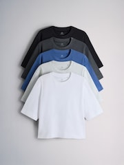 The Set 5 Pack Heavyweight Relaxed Short Sleeve T-Shirts Black/Cobalt Blue/Charcoal/Grey Marl/White - Image 1 of 8
