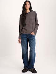 The Set 4 Pack Heavyweight Relaxed Long Sleeve T-Shirts Brown/Navy Stripe/Cream - Image 3 of 11