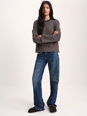 The Set 4 Pack Heavyweight Relaxed Long Sleeve T-Shirts Brown/Navy Stripe/Cream - Image 4 of 11