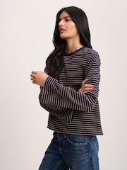 The Set 4 Pack Heavyweight Relaxed Long Sleeve T-Shirts Brown/Navy Stripe/Cream - Image 5 of 11