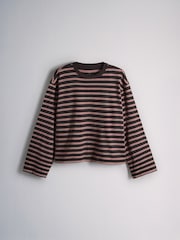 The Set 5 Pack Heavyweight Relaxed Long Sleeve T-Shirts Brown/Grey Marl/Stripe/Neutral/Cream - Image 2 of 8