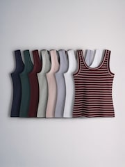 The Set 8 Pack Ribbed Scoop Vests Burgundy Red/Navy Blue/Stripe/Pink/Grey Marl/Blue - Image 1 of 11