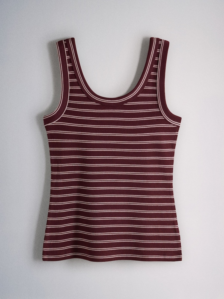 The Set 8 Pack Ribbed Scoop Vests Burgundy Red/Navy Blue/Stripe/Pink/Grey Marl/Blue - Image 2 of 11