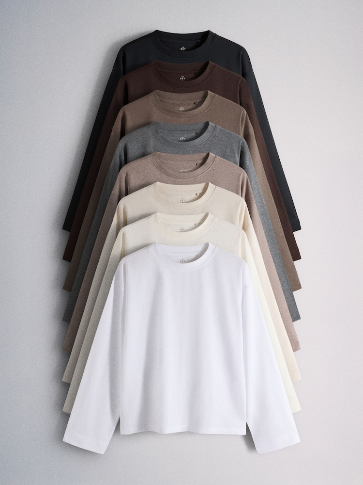 The Set 8 Pack Essentials Lightweight Long Sleeve T-Shirts - Image 1 of 15