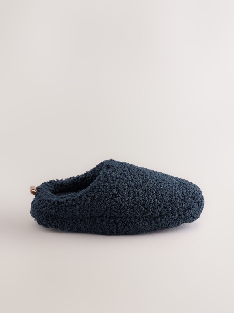 Navy Borg Warm Lined Slipper Mules - Image 2 of 5 Navy Borg Warm Lined Slipper Mules - Image 2 of 5