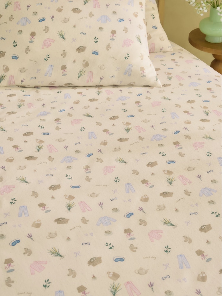 Natural Bedtime Books Brushed Cotton Fitted Sheet and Pillowcase Set - Image 1 of 2 Natural Bedtime Books Brushed Cotton Fitted Sheet and Pillowcase Set - Image 1 of 2