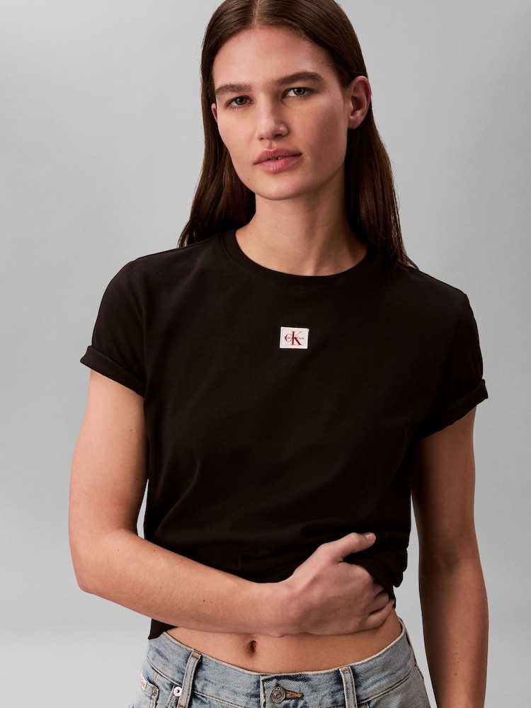 Calvin Klein Black Woven Label T-Shirt - Image 5 of 5