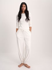 The Set Soft Cream Henley and Balloon Pant Lounge Co-Ord Set Cream - Image 1 of 11