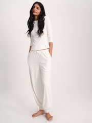 The Set Soft Cream Henley and Balloon Pant Lounge Co-Ord Set Cream - Image 3 of 11