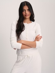 The Set Soft Cream Henley and Balloon Pant Lounge Co-Ord Set Cream - Image 6 of 11