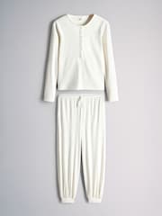 The Set Soft Cream Henley and Balloon Pant Lounge Co-Ord Set Cream - Image 7 of 11