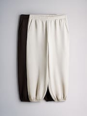 The Set 2 Pack Fold Over Waistband Joggers Brown/Cream - Image 2 of 5