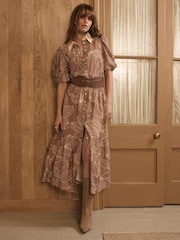 Mint Velvet Brown Floral Print Maxi Shirt Dress - Image 1 of 8