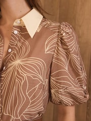 Mint Velvet Brown Floral Print Maxi Shirt Dress - Image 5 of 8