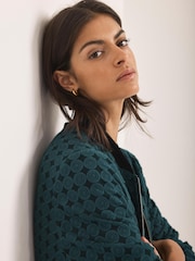 Mint Velvet Green Geometric Lace Bomber Jacket - Image 3 of 7