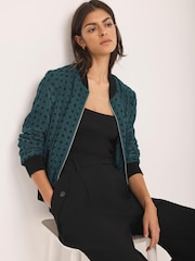 Mint Velvet Green Geometric Lace Bomber Jacket - Image 4 of 7
