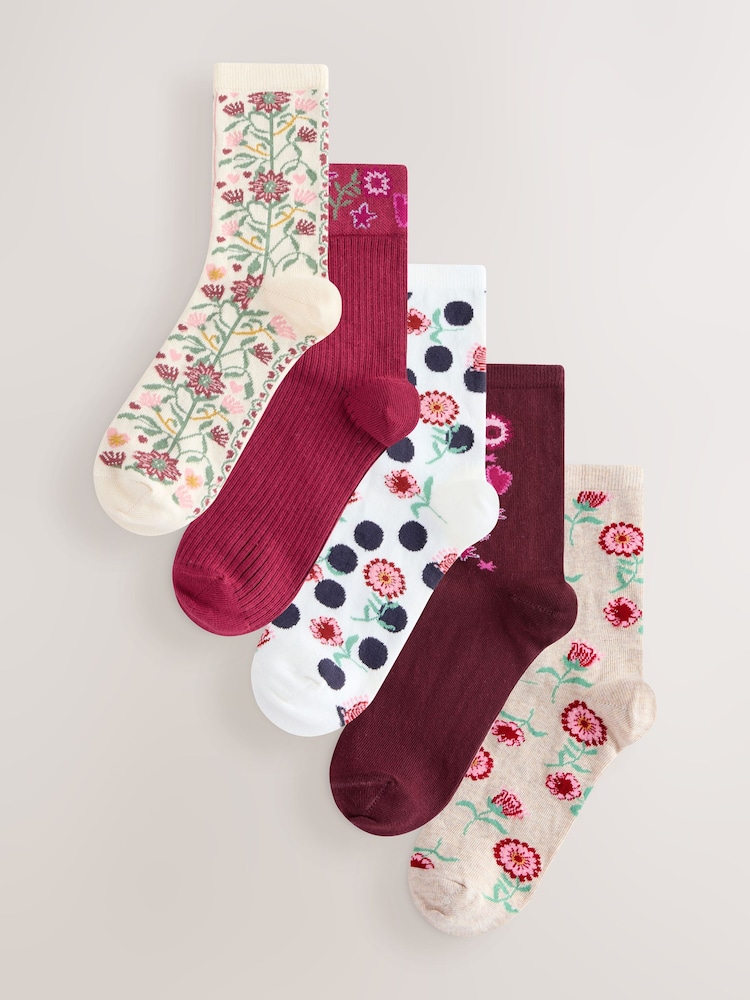 Multi Folk Floral Ankle Socks 5 Pack - Image 1 of 8 Multi Folk Floral Ankle Socks 5 Pack - Image 1 of 8
