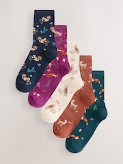 Autumn Animals Print Ankle Socks 5 Pack - Image 1 of 8