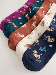 Autumn Animals Print Ankle Socks 5 Pack - Image 7 of 8