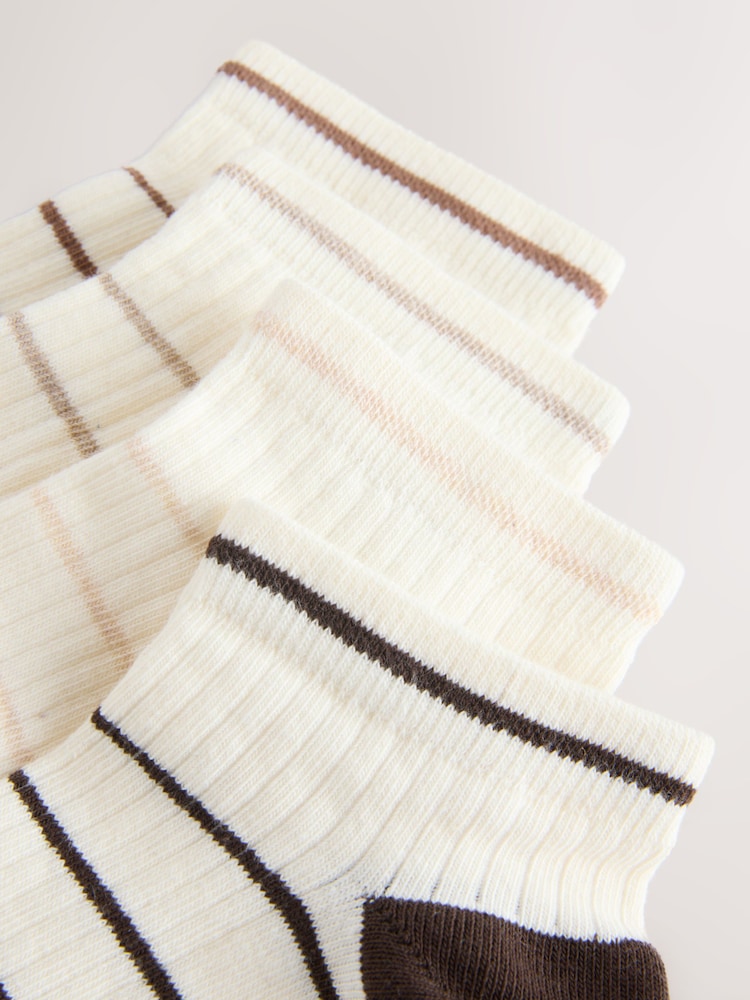 Cream/Neutral Stripe Ribbed Trainer Socks 4 Pack - Image 7 of 7