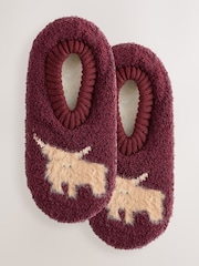 Berry Red Hamish The Highland Cow Footsie Slipper Socks 1 Pack - Image 1 of 6