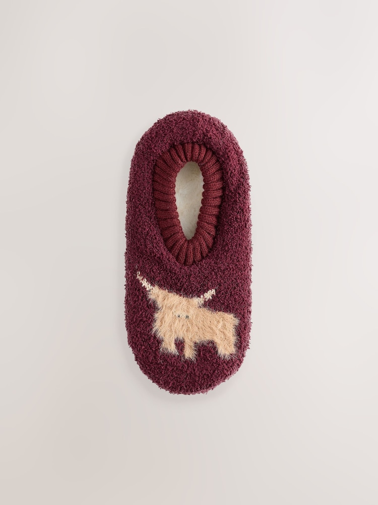 Berry Red Hamish The Highland Cow Footsie Slipper Socks 1 Pack - Image 2 of 6 Berry Red Hamish The Highland Cow Footsie Slipper Socks 1 Pack - Image 2 of 6