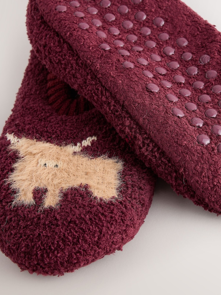 Berry Red Hamish The Highland Cow Footsie Slipper Socks 1 Pack - Image 6 of 6 Berry Red Hamish The Highland Cow Footsie Slipper Socks 1 Pack - Image 6 of 6