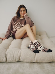 Black/Leopard Print Cosy Ankle Socks 2 Pack - Image 3 of 7
