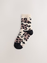 Black/Leopard Print Cosy Ankle Socks 2 Pack - Image 5 of 7