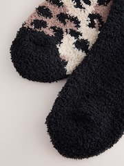 Black/Leopard Print Cosy Ankle Socks 2 Pack - Image 6 of 7