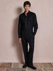 أسود - تلبيس قياسي - Cotton Textured Slim Long Sleeve Formal Shirt With Trim - صورة 2 من 7
