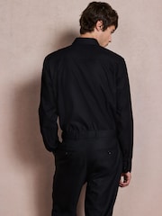 أسود - تلبيس قياسي - Cotton Textured Slim Long Sleeve Formal Shirt With Trim - صورة 3 من 7