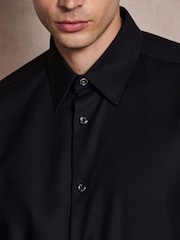 أسود - تلبيس قياسي - Cotton Textured Slim Long Sleeve Formal Shirt With Trim - صورة 5 من 7